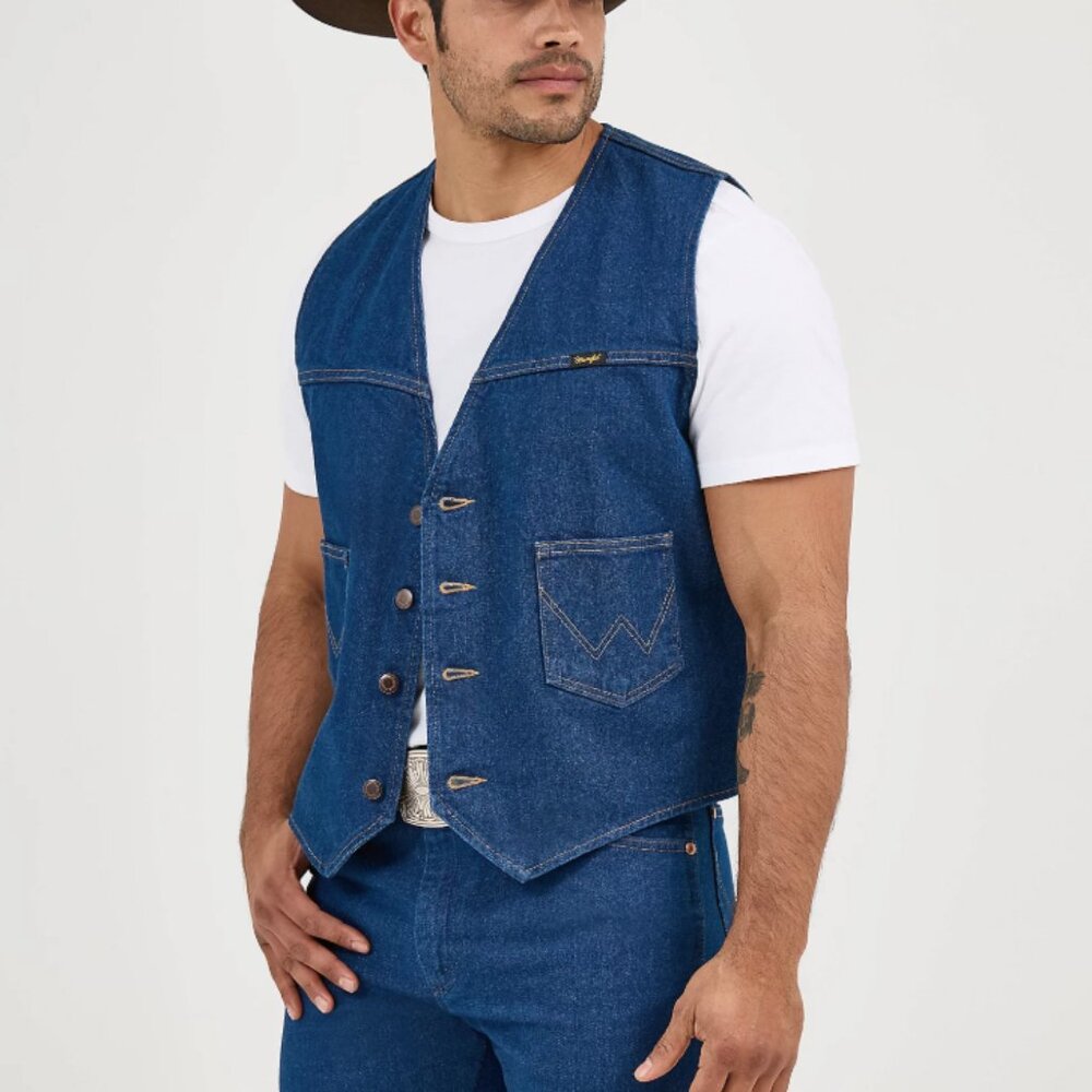 NWT Wrangler Men's 100% Cotton Unlined Denim Vest - Size Medium
